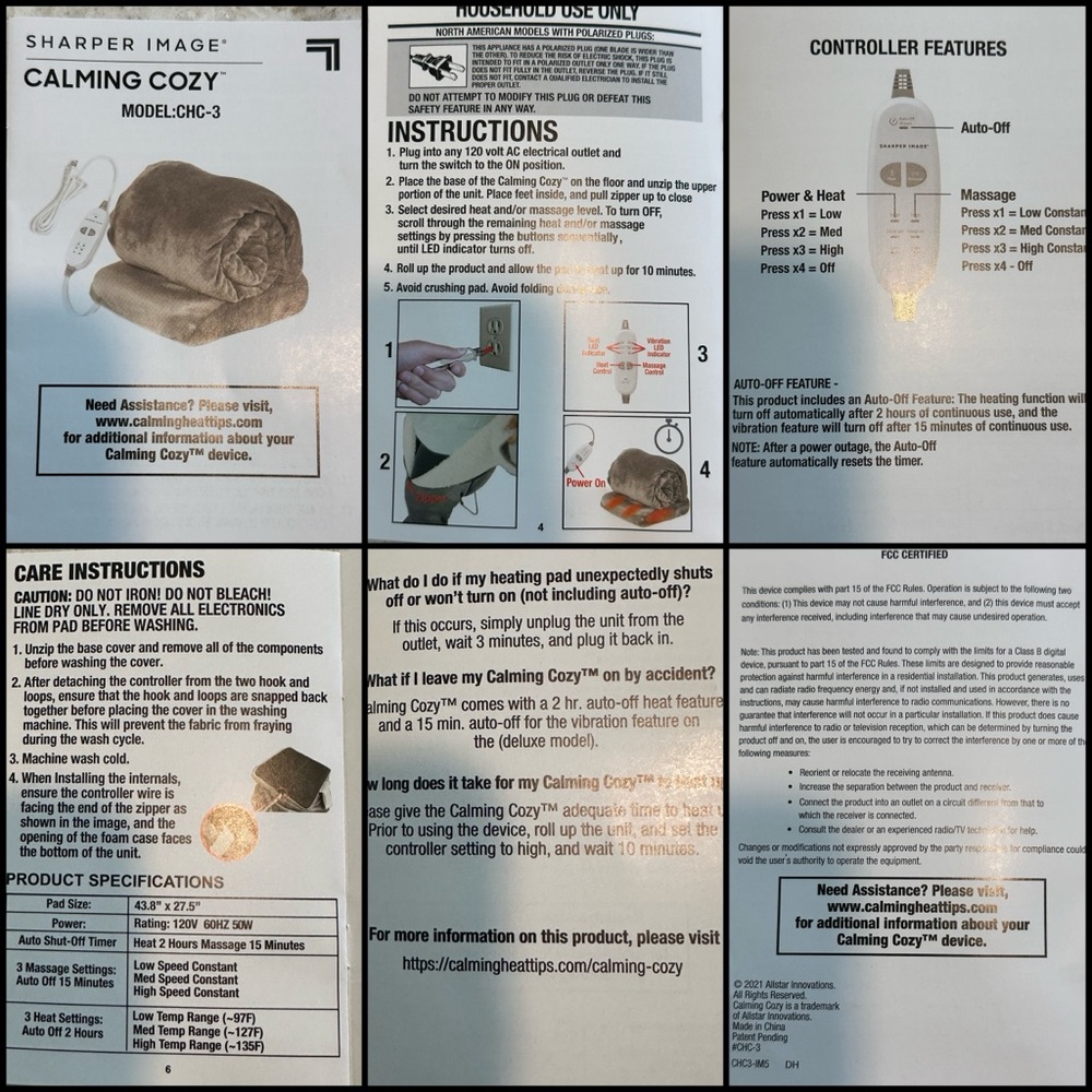 🔥♨️Sharper Image Gray Massaging Heating Wrap with Sherpa Lining - Picture 7 of 16